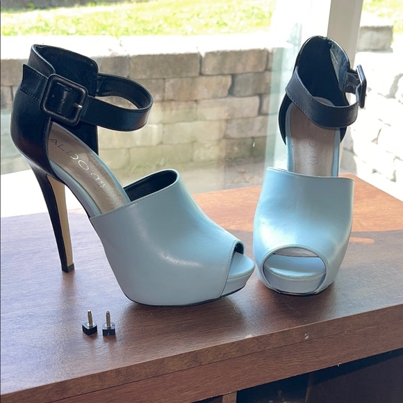 Aldo Shoes - Aldo Black and Light Blue Peep Toe Heels